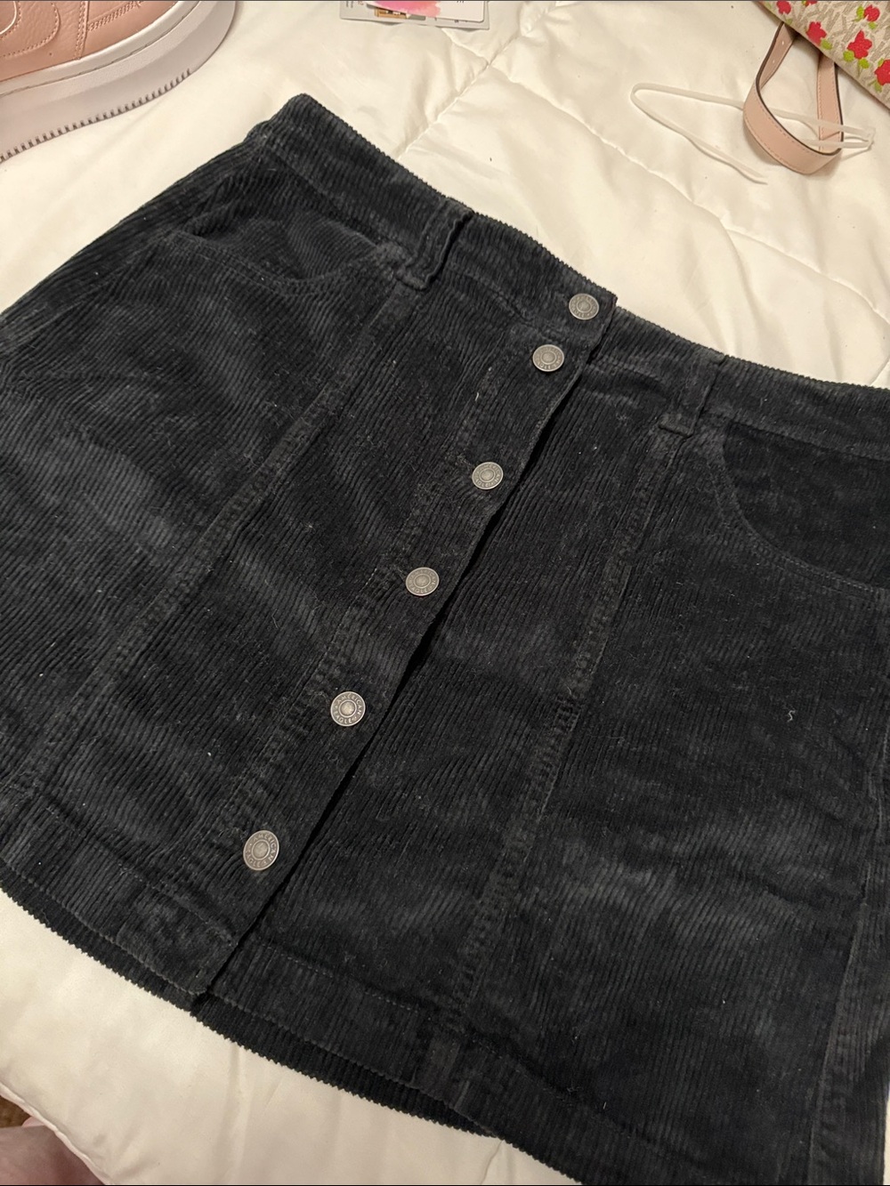 Black Corduroy Button-Front Skirt American eagle